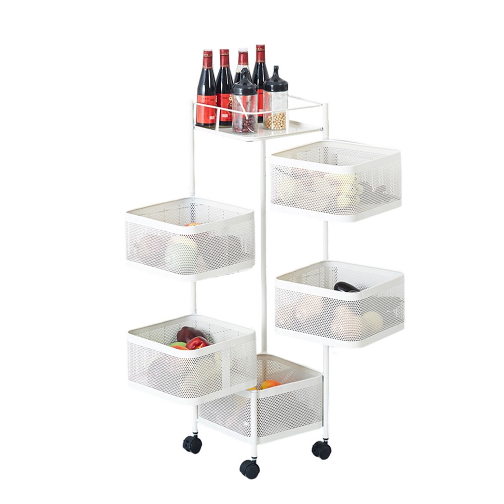 5 Tier Storage Rack Kitchen Rotating Vegetable Fruit Serving Trolley Cart Shelf