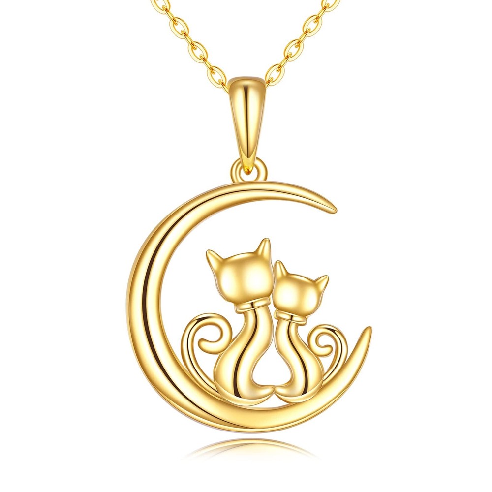 KECHO 14K Gold Cat Pendant Necklace with Heart Charm for Women