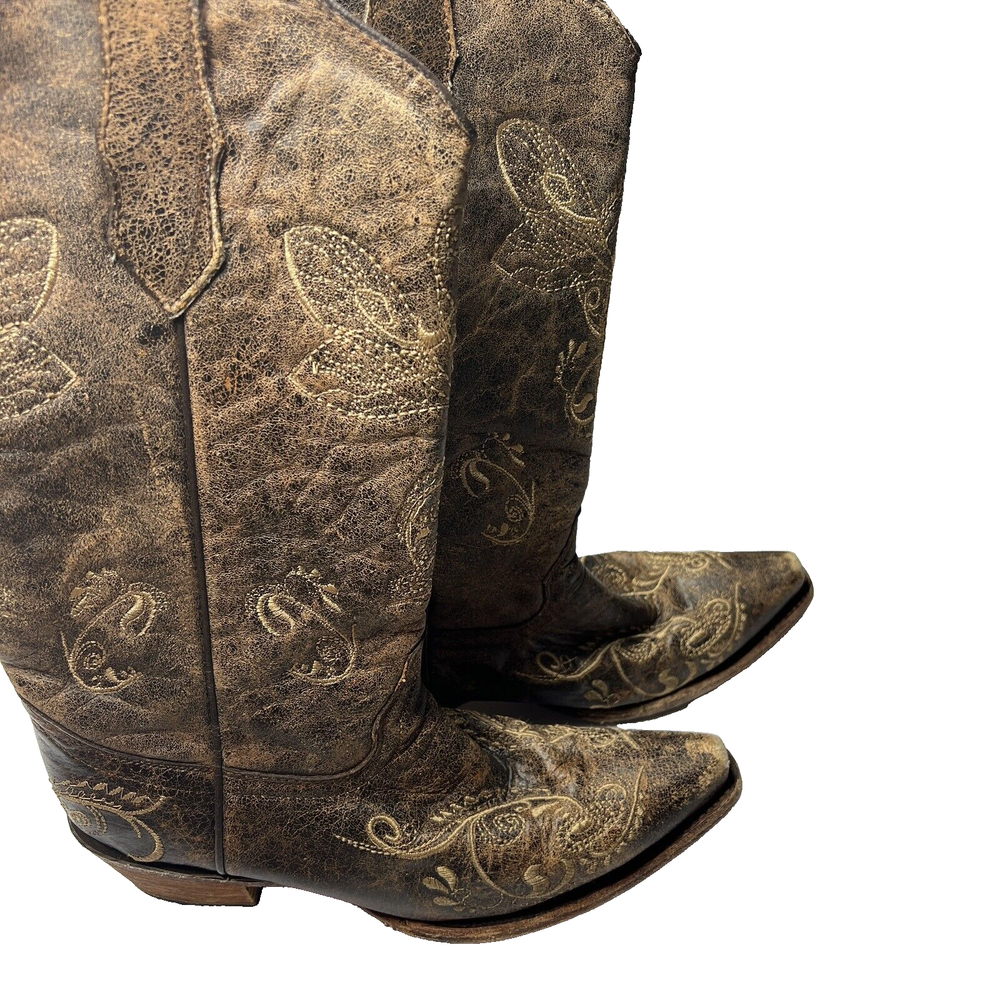 Circle G Womens Cowgirl Boots Size 6.5 M Brown Distressed Dragonfly Stitch Rodeo Style