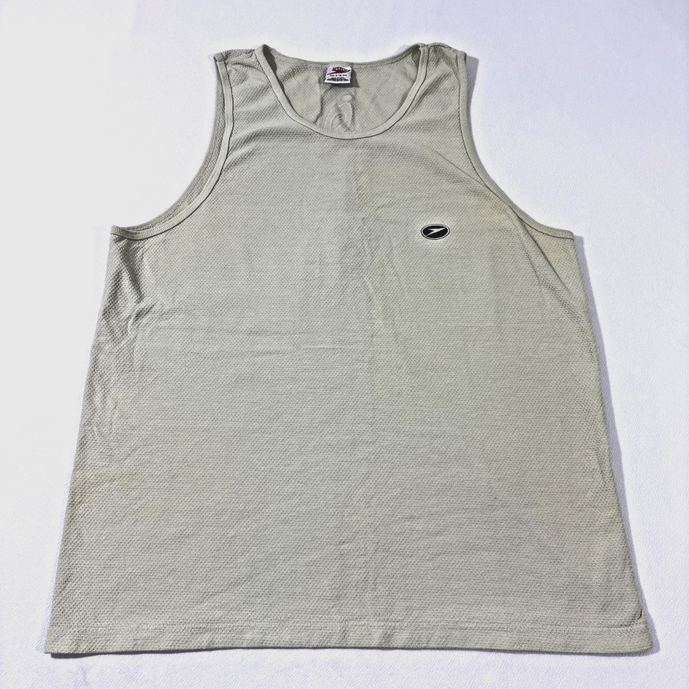 Vintage Speedo Tank Top Mens L Y2K Made in USA Cotton Spell Out Puff Print Retro