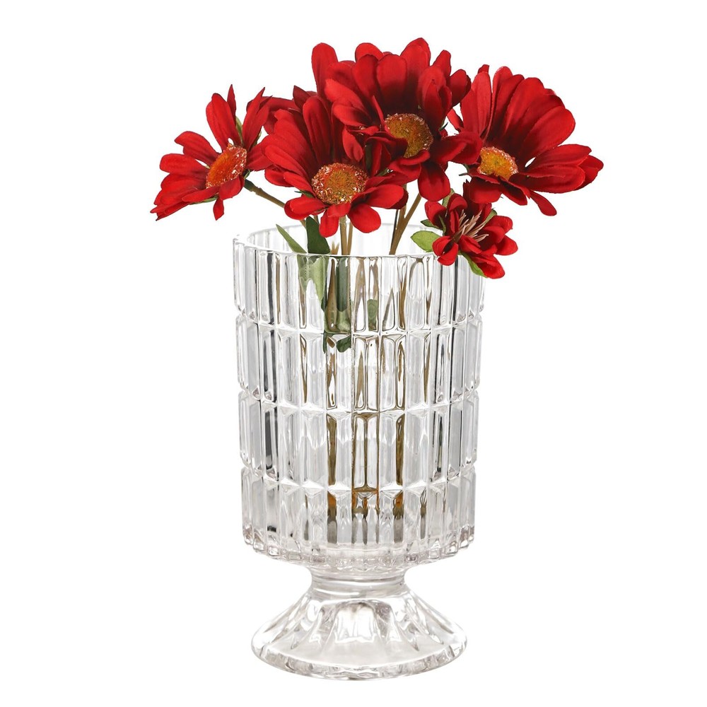 VanEnjoy Pedestal Base Glass Vase Wide Mouth vases for Flowers, Embossed Flow...