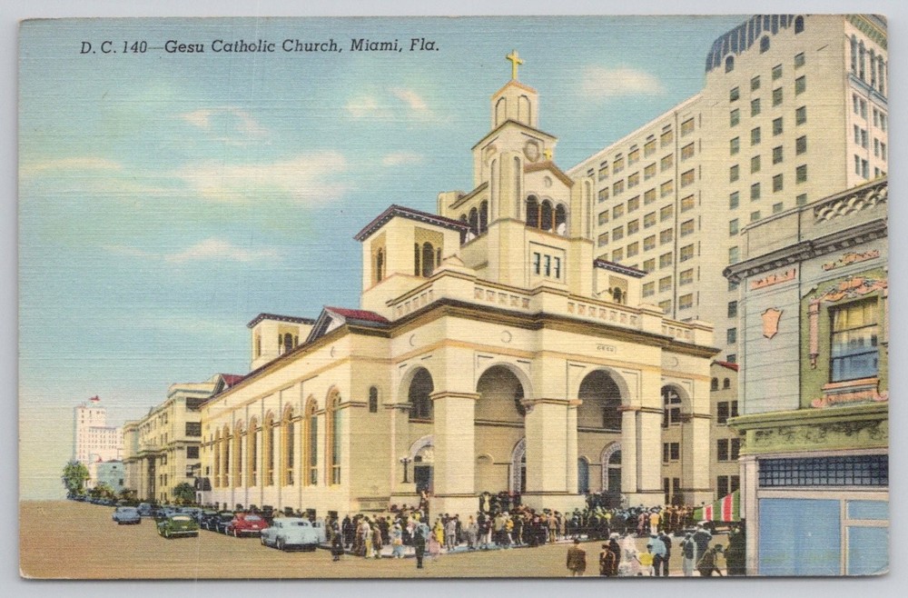 Gesu Catholic Church Miami Florida FL Linen Postcard Vintage