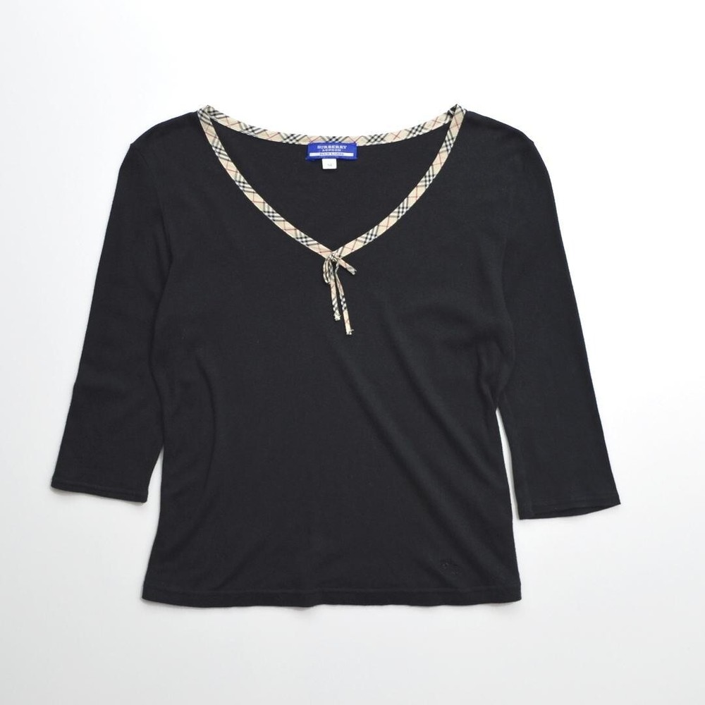 Burberry Piping Half sleeve Cotton Cut & Sewn Black Nova check Women Size M Used