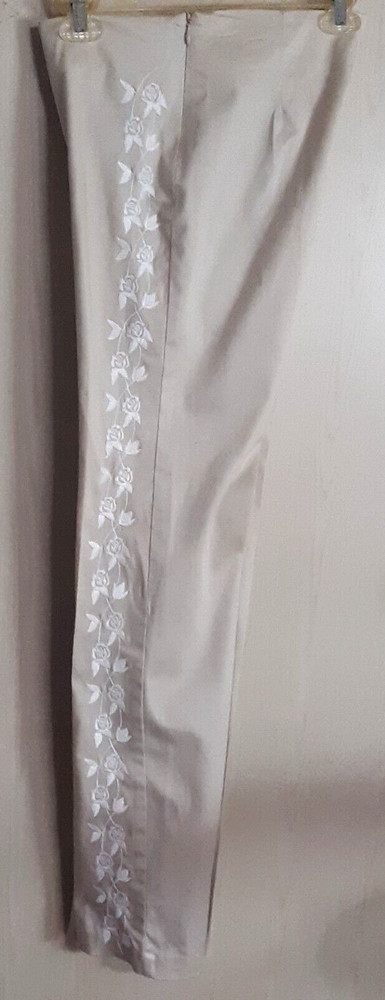 White House Black Market Beige Embroidered Pants Size 4  #5