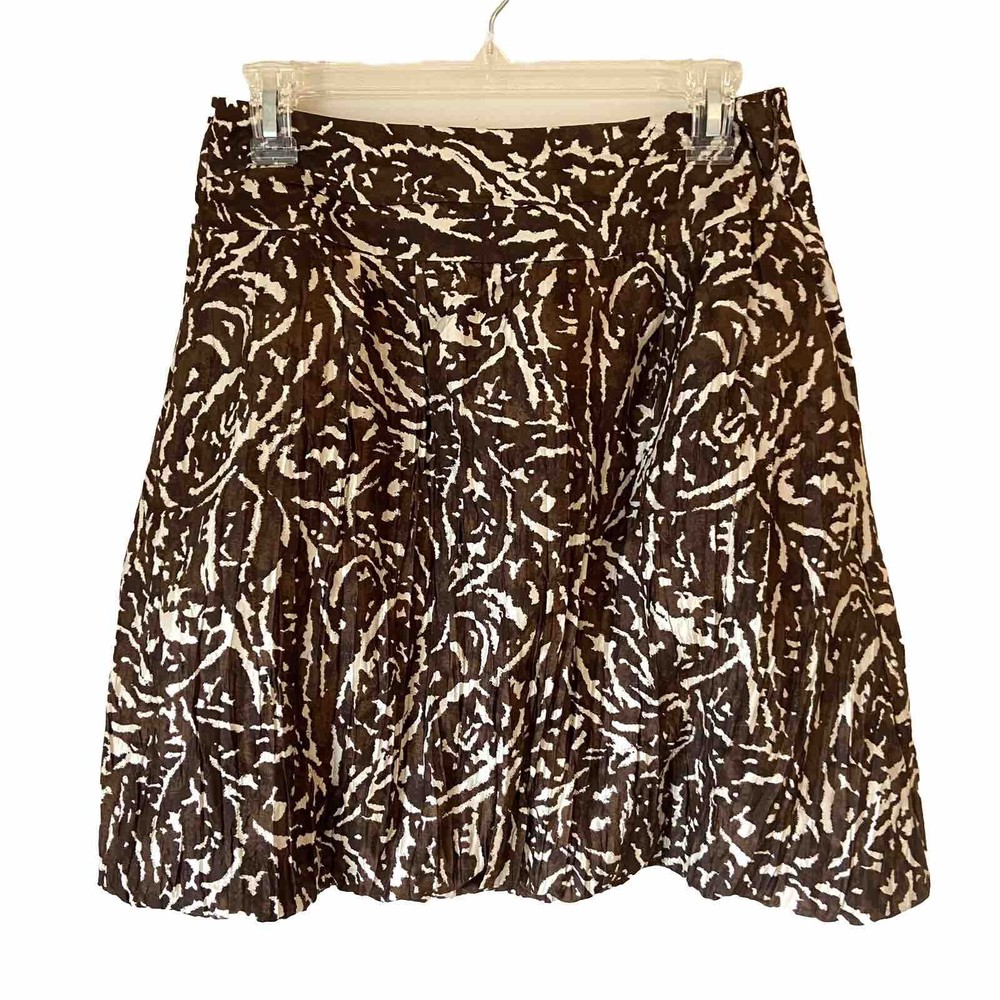Banana Republic Brown Abstract Animal Print Silk Bubble Hem Mini Skirt Size 2-image