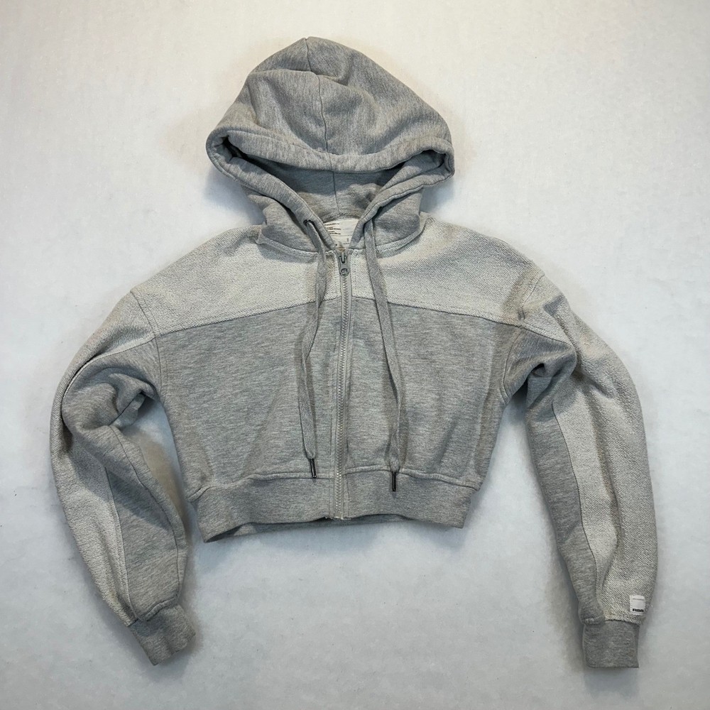 RSQ Womens Cropped Zip Up Hoodie Grey Two Tone Panelled Sweatshirt Size S