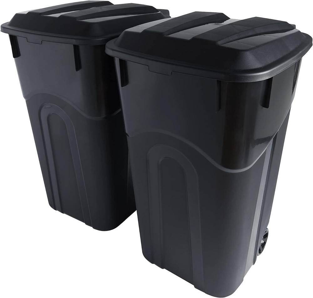 32 Gallon Wheeled Outdoor Garbage Can with Attached Snap Lock Lid and Heavy-Duty