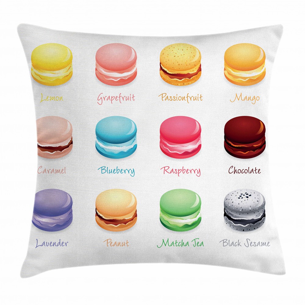 Colorful Macarons Tea Party 16 Inch Square Pillow Cushion Cover