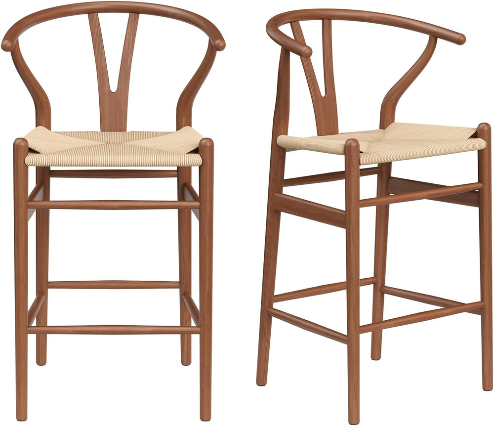 Farini Fully Assembled Wishbone Barstool Set of 2,Weave Counter Height Bar Stool