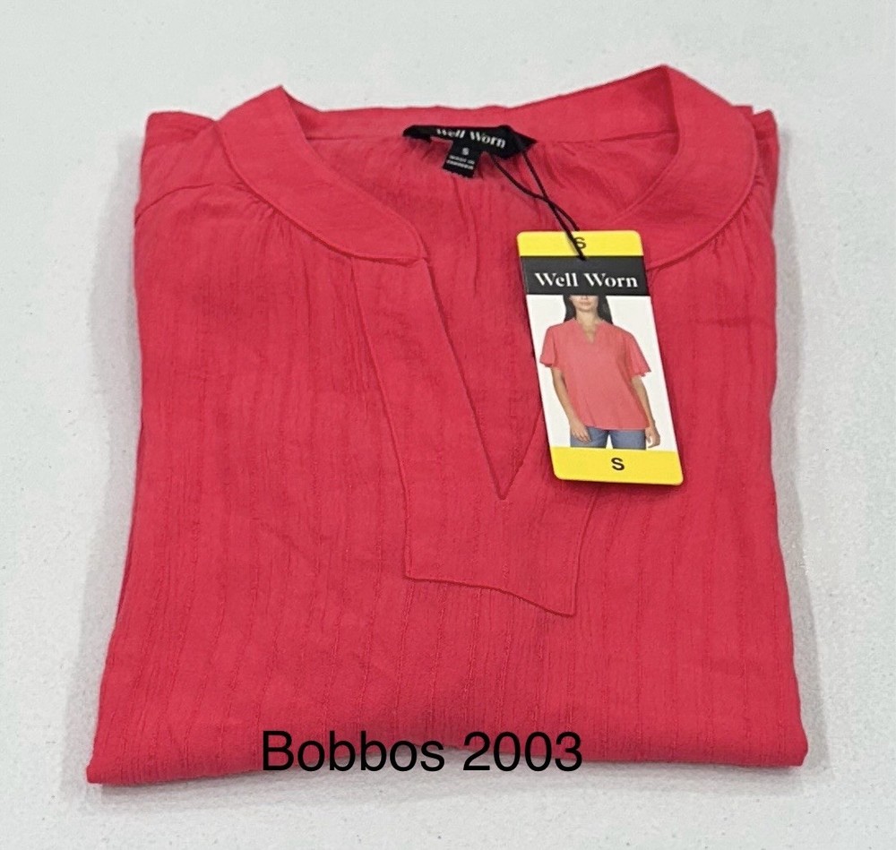 Well Worn Women's Short Sleeve V-Neck Blouse, Pink, Size S