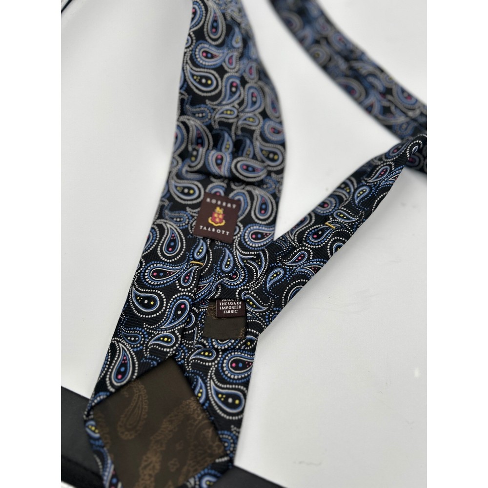 Robert Talbott Mens Silk Necktie Navy Blue Pink Paisley Classic Formal USA Made