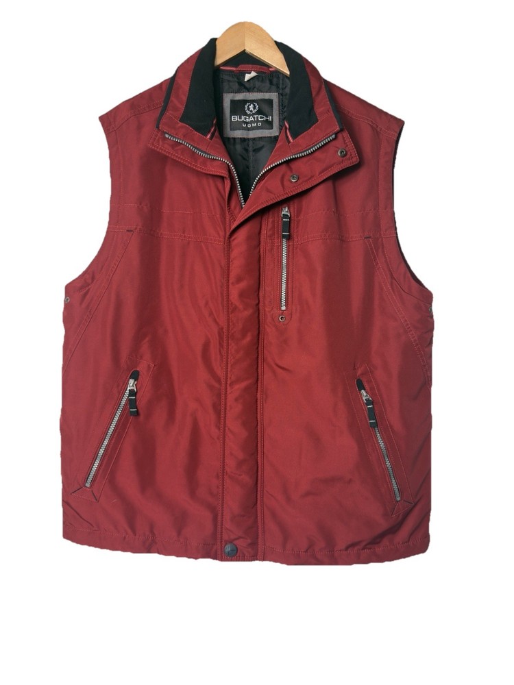 BUGATCHI UOMO Men’s Size Large Quilted Puffer Vest Burgundy Red Zip Pockets Rare