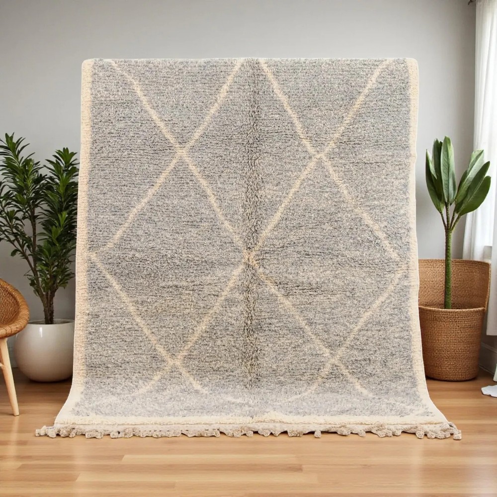 Modern Moroccan Berber Beni Ourain Wool Rug Handmade Design Carpet Rug
