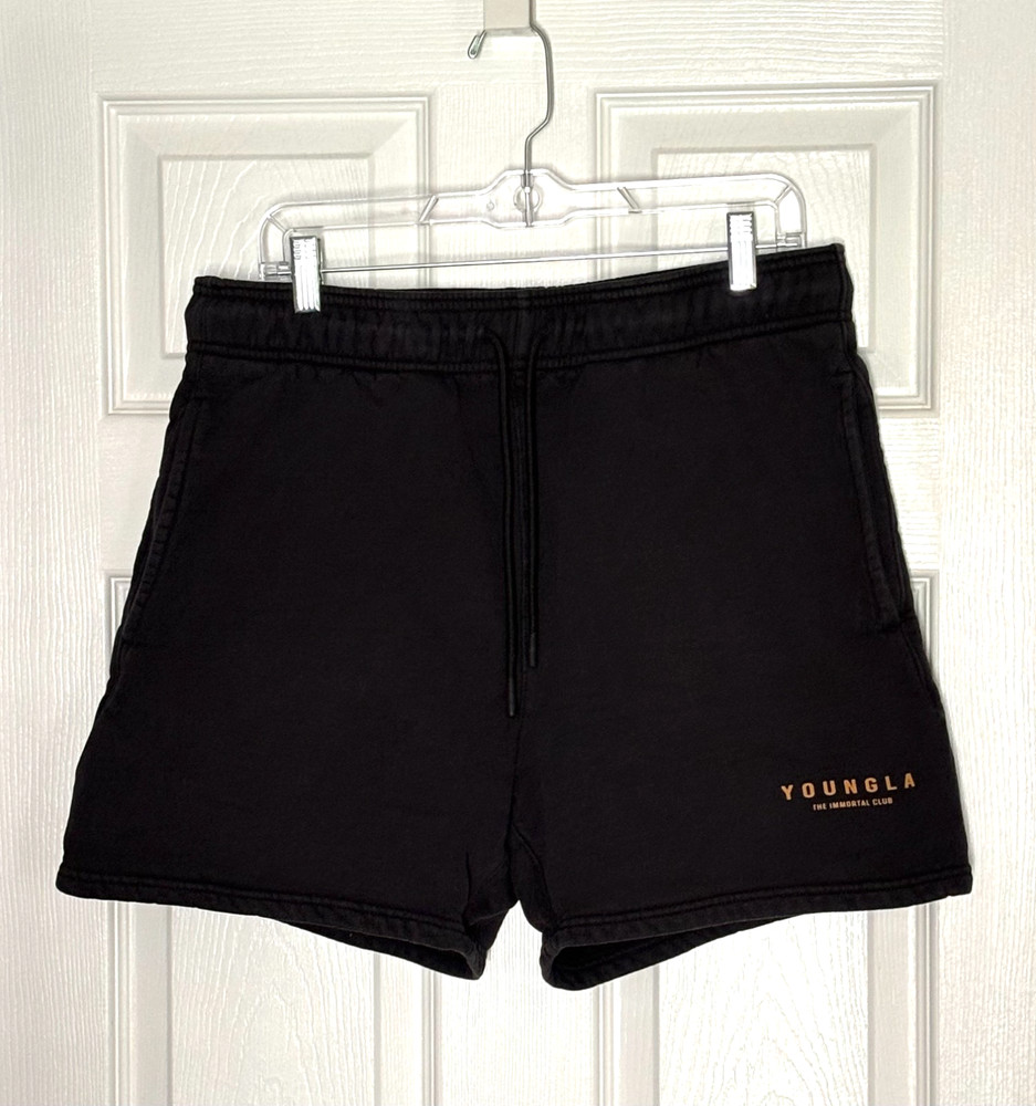 YOUNG LA Men’s Black Drawstring Shorts Mens Sz XL Gym Workout Casual Cotton EUC