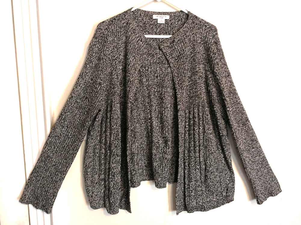 Liz Claiborne Womens Cardigan Sweater 1X Black White Open Front Knit Long Sleeve