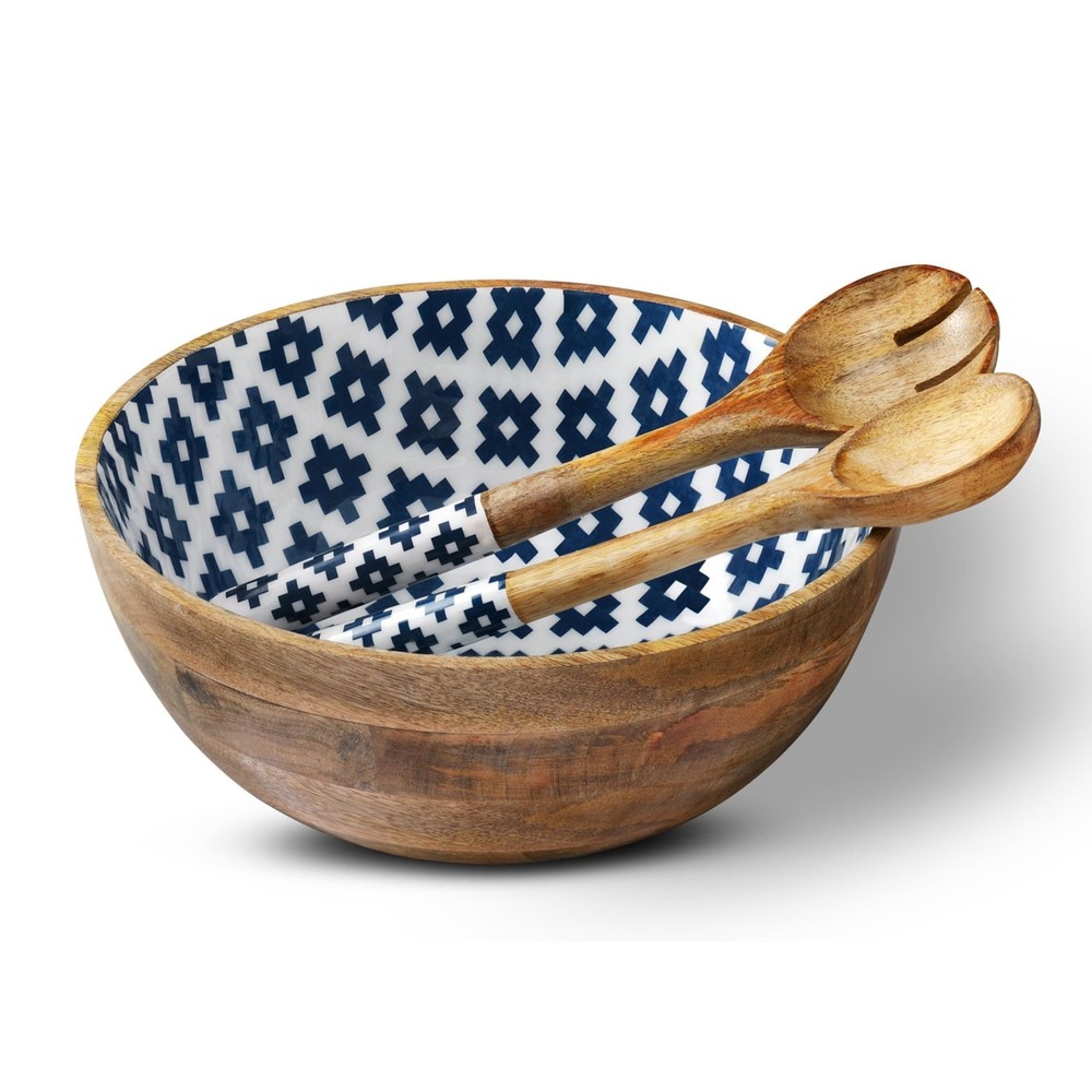 Salad Bowl or Wooden Bowls with Serving Tongs, Large for Fruits, Cereal or Pa...