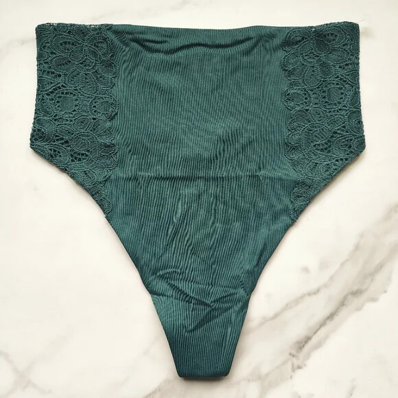 Soma Vanishing Tummy Retro Thong with Lace Panty Dark Forest SZ S/M