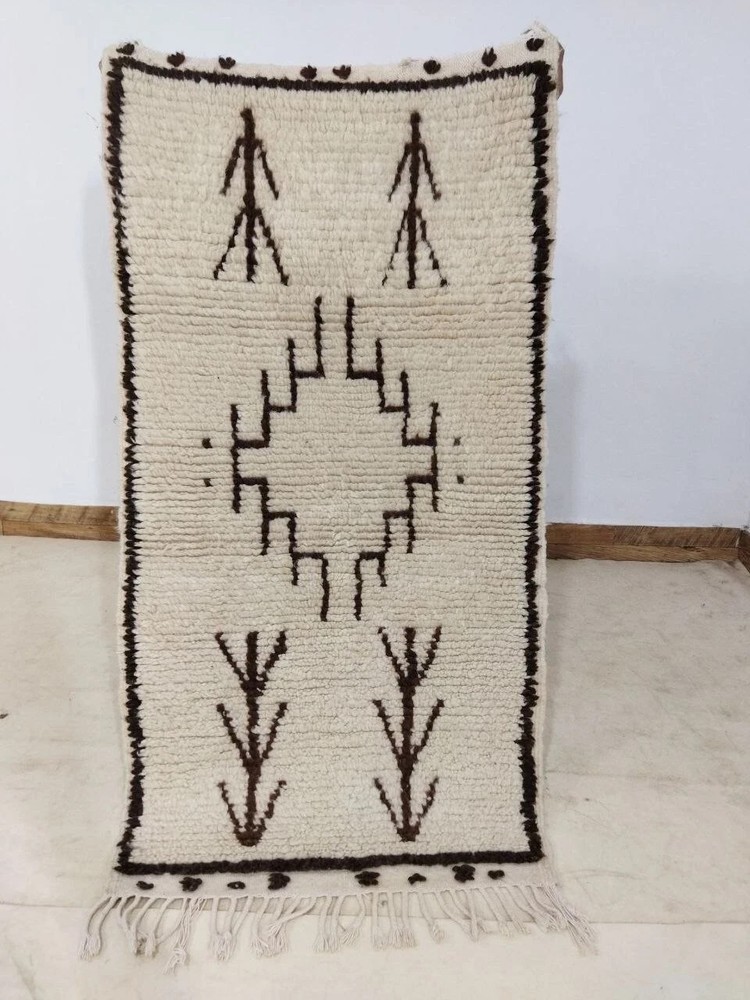 Hand Knotted Moroccan Berber Beni Ourain Wool Rug Handmade Design Carpet Rug