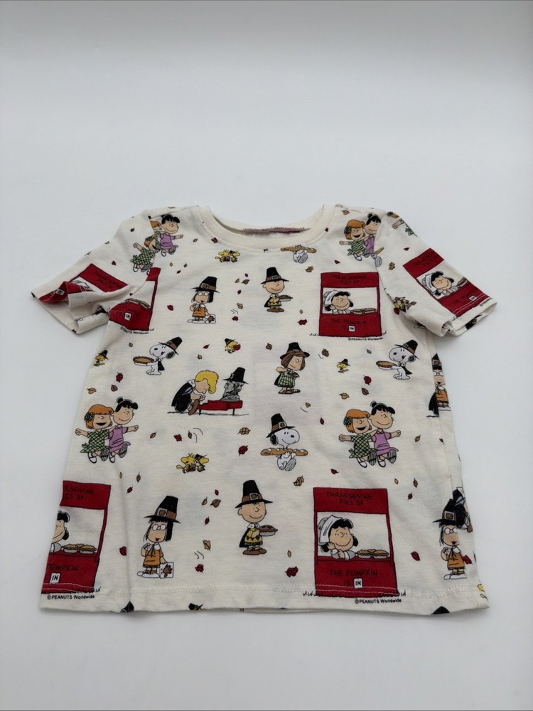 Old Navy T-shirt Toddler Boys Size 3 Beige Peanuts Worldwide Aop .#43066