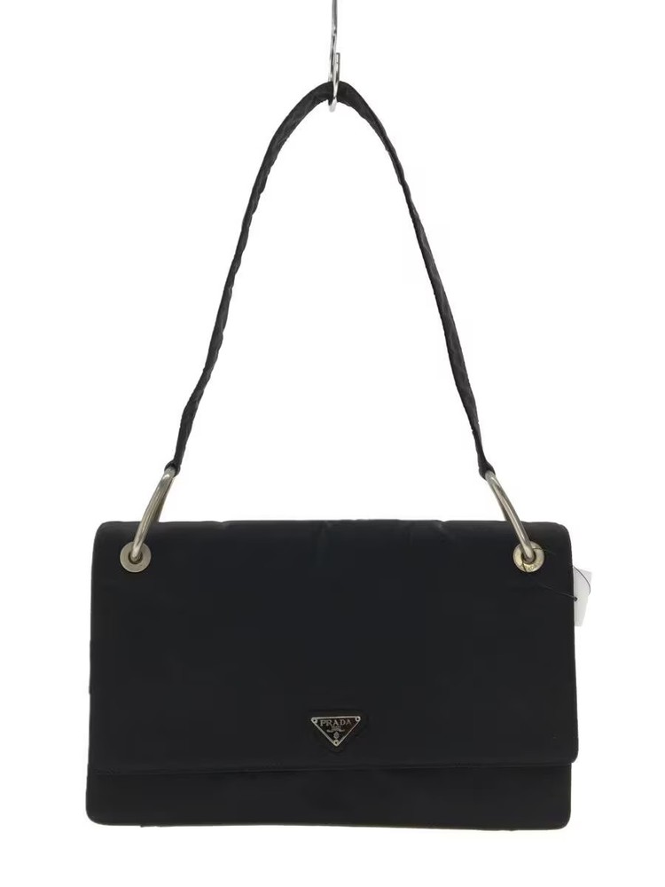 PRADA Black Nylon Shoulder Bag with Triangle Logo Made in Japan
