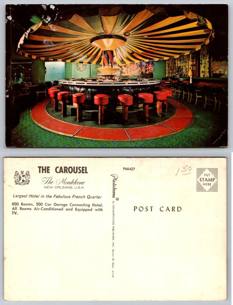 Vintage Carousel Bar Monteleone Hotel New Orleans French Quarter Postcard