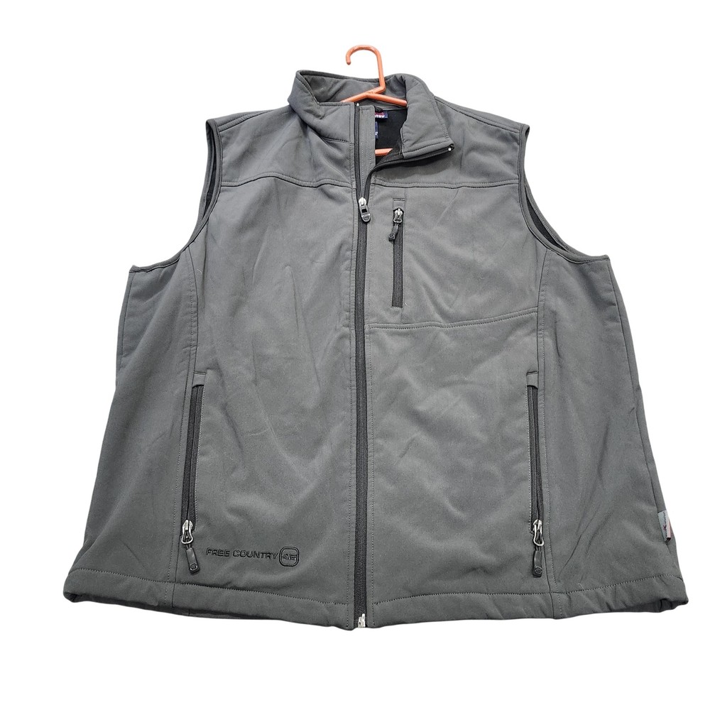 Free Country Vest Mens XL Gray Softshell Full Zip Fleece Lined Pockets Outdoor