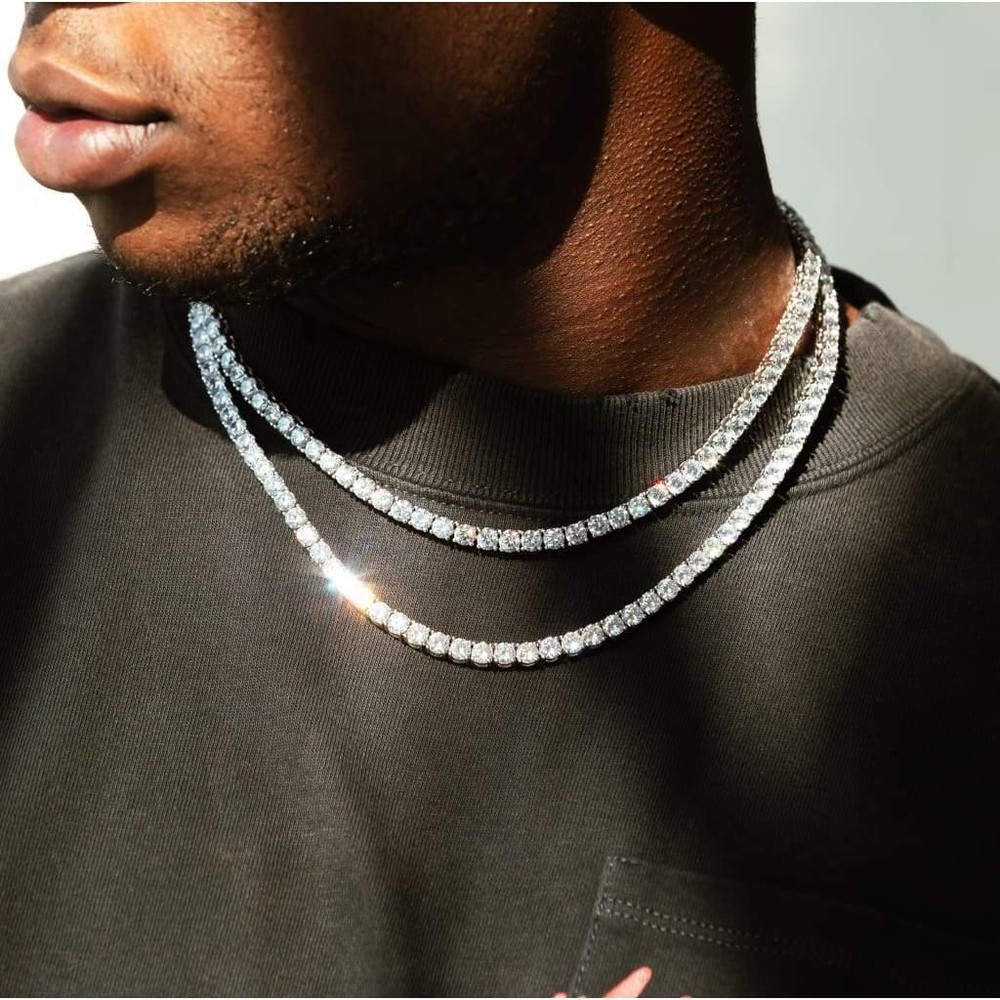 New Classic 4mm Iced Out Tennis Chain Bracelet Necklace for Men's Hip-Hop Style.