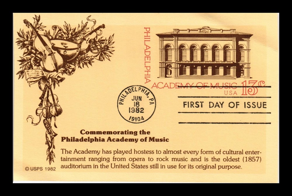 Vintage Dr. Jim Stamps US First Day Cover Philadelphia Academy of Music 13c KMC Venture-image