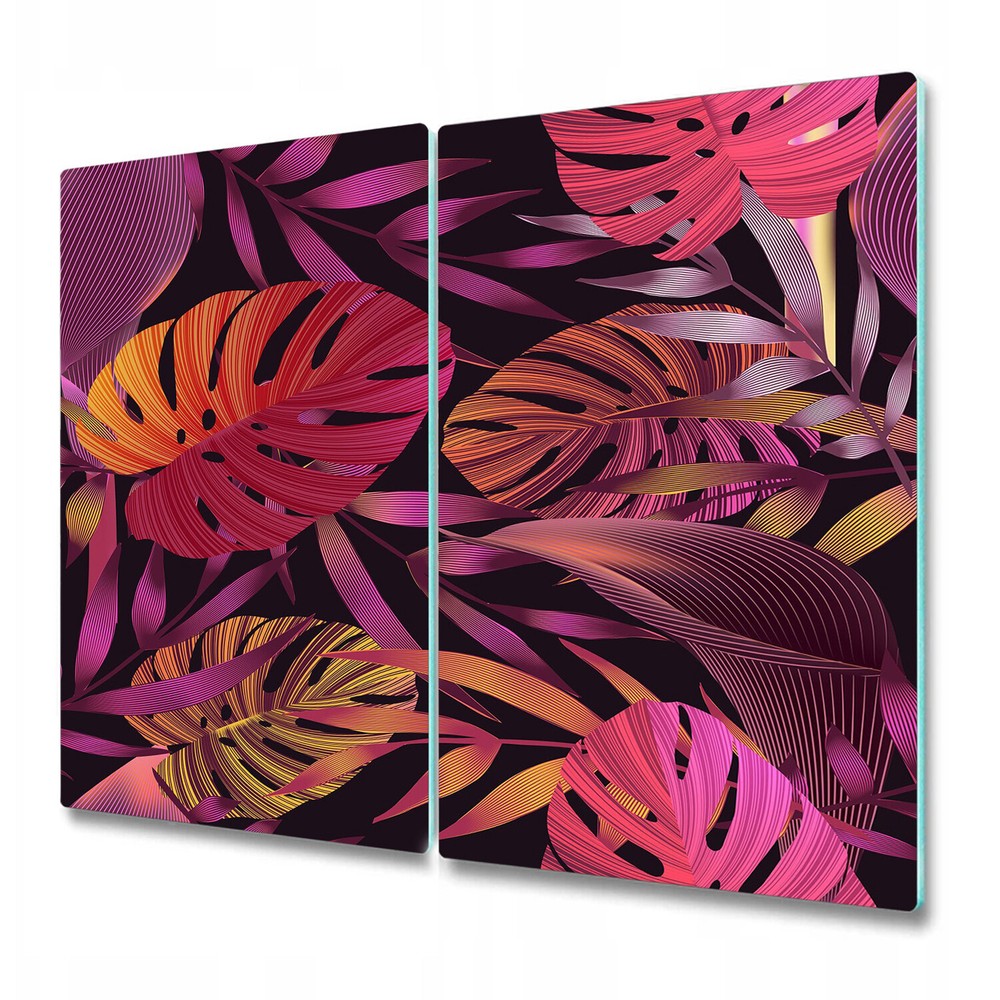 Glass Worktop Saver Kitchen Tropical jungle leaves purple and orange 2x30x52