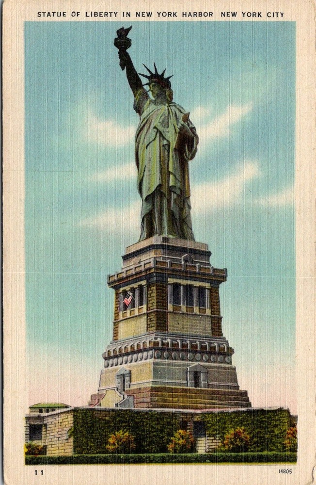 Dr Jim Stamps Postcard Statue Of Liberty In New York Harbor Linen
