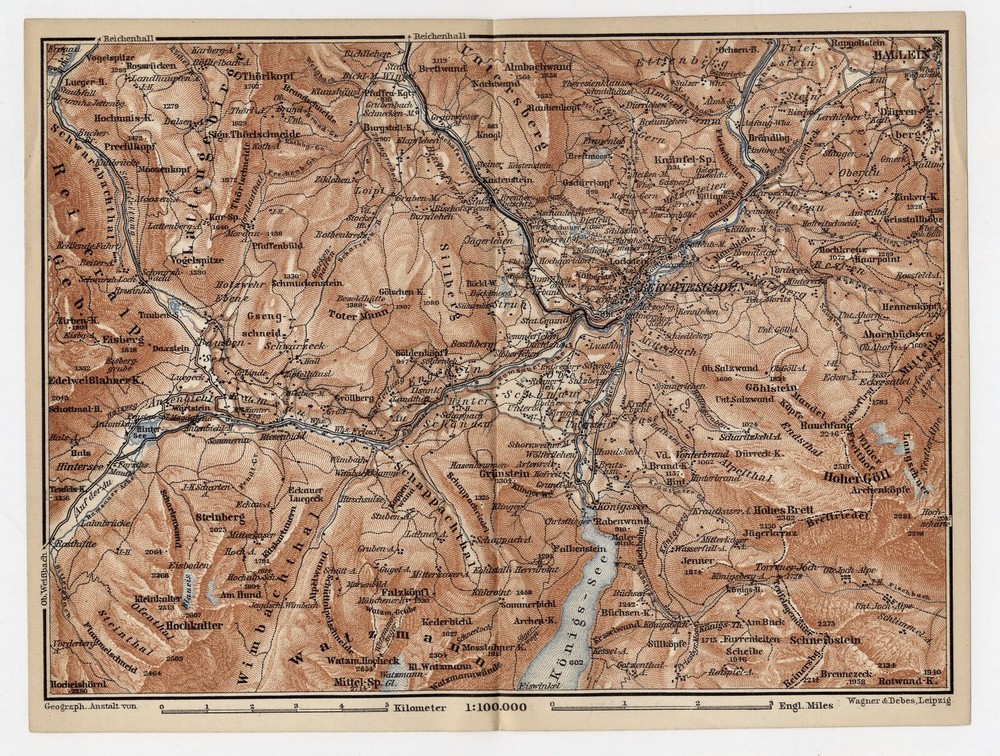 1895 Antique Map Of Vicinity Of Berchtesgaden / Bavaria Bayern / Germany