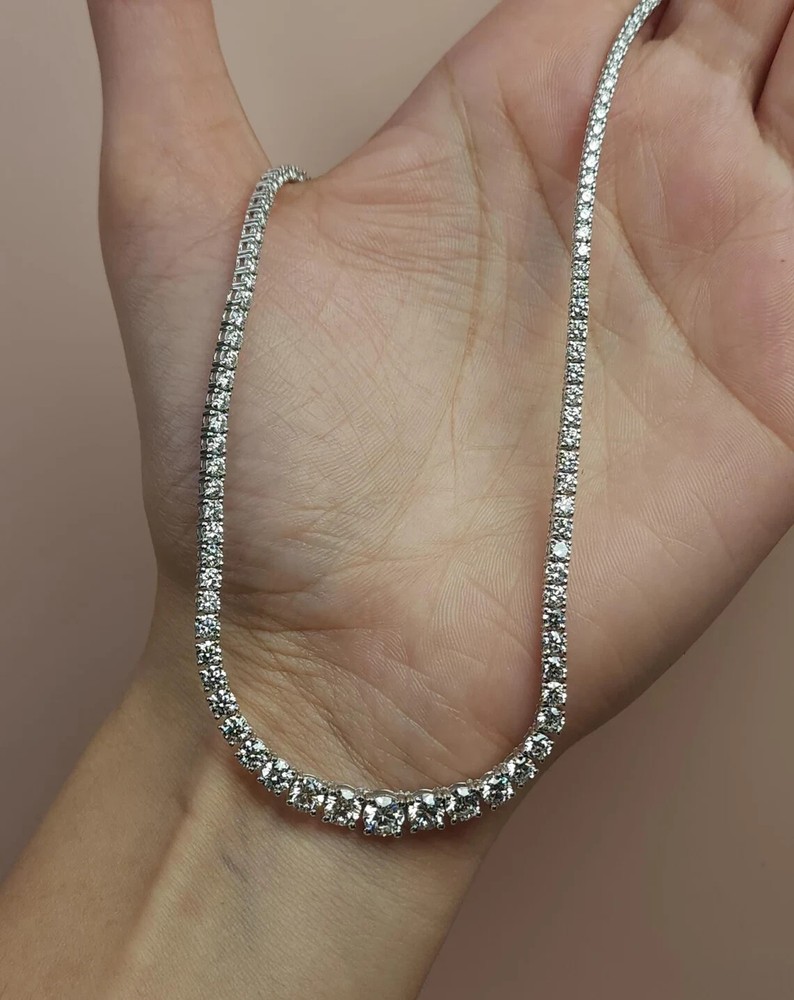 20ct Round Lab-Created Graduated Diamond 18-Inch Tennis Necklace in 14K White Gold Over