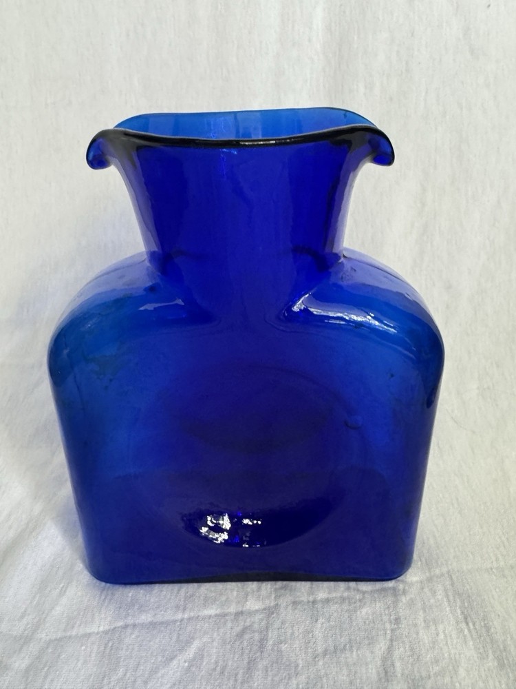 Blenko Cobalt Blue Art Glass Water Jug Carafe with Dual Spout