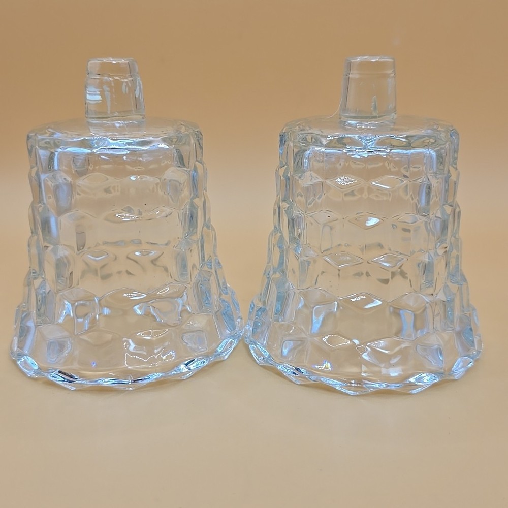 Pair of VTG Homco Clear Glass Cubist Peg Votive Candle Holders 3.75 In