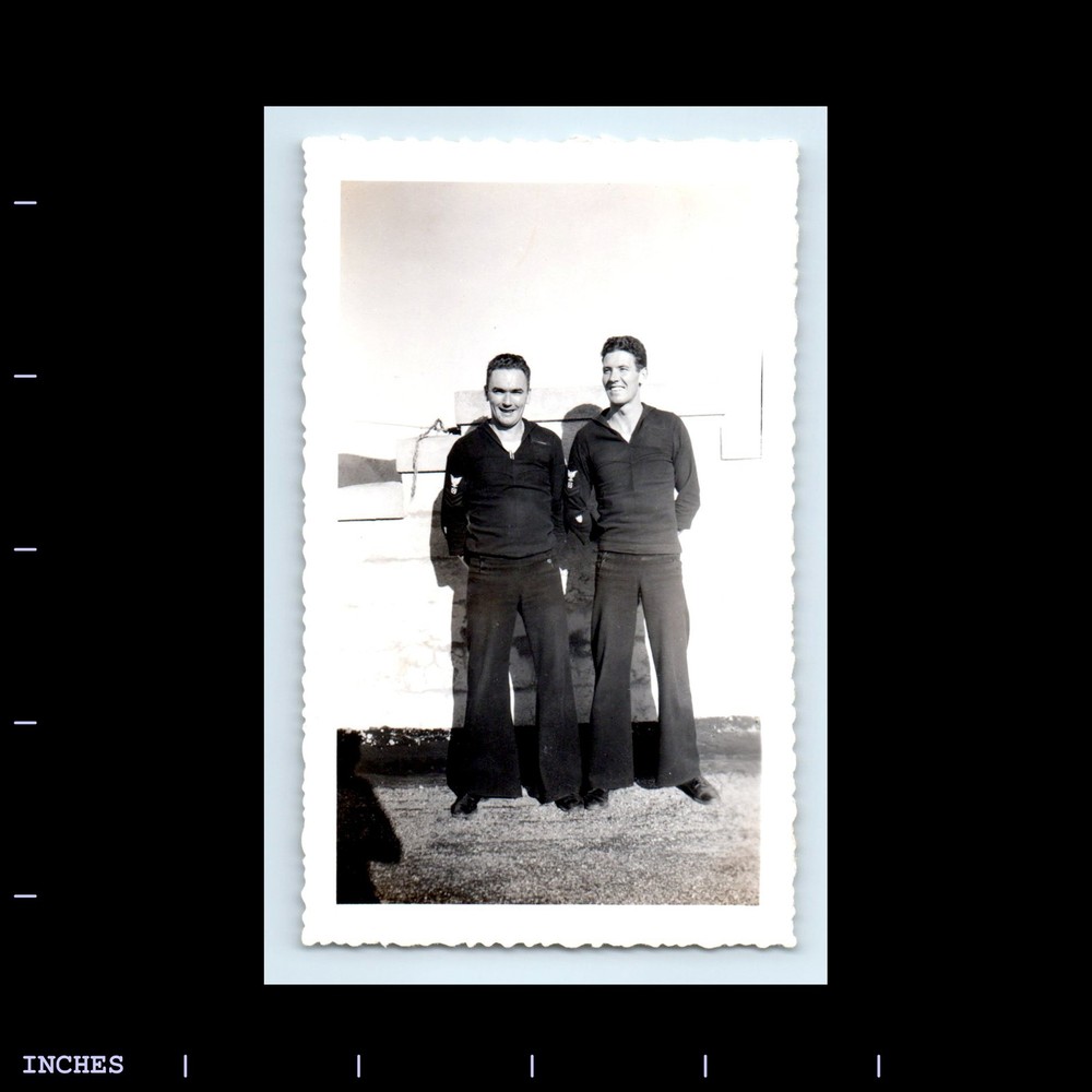 Old Vintage Photo NAVY SAILOR MEN STANDING OUTSIDE SHADOW