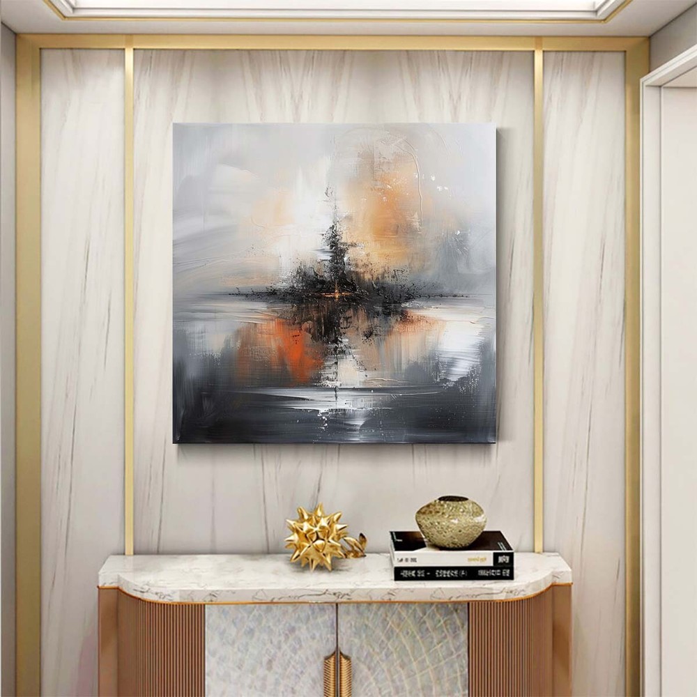 Black Abstract Oil Painting Thick Textured Hand Painted On Canvas Wall Art 31in