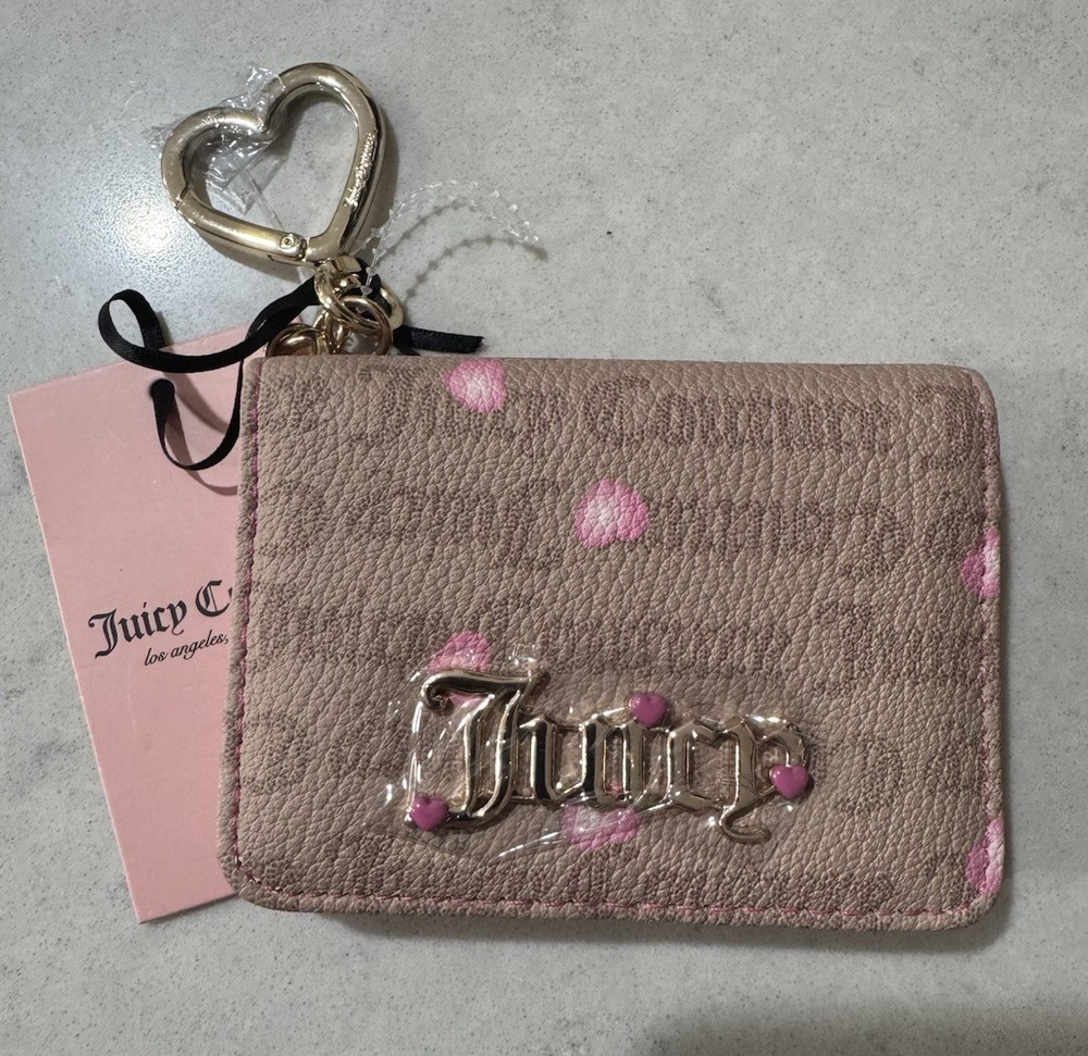 Juicy Couture Cafe Pink Heart  Card Case Key Fob Wallet NWT