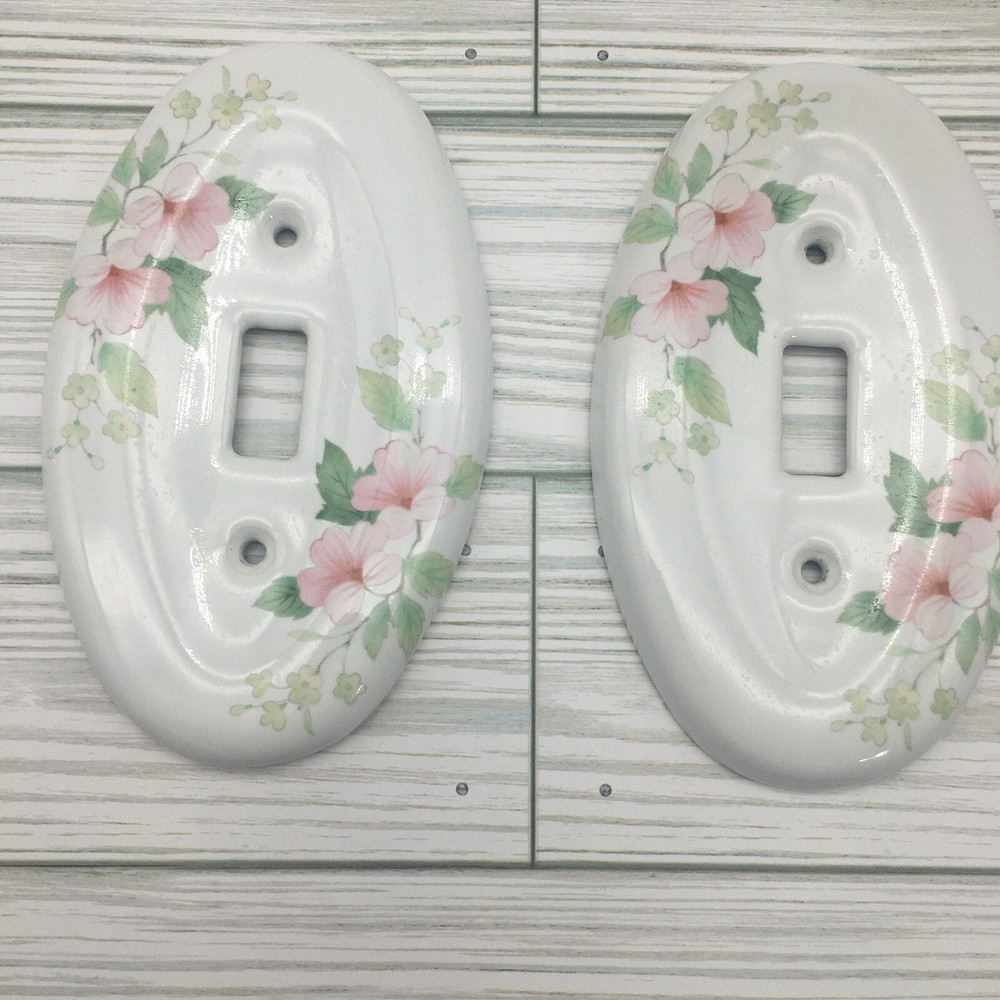 Vintage Ceramic Single Light Switch Plate Covers Set Of Two Flowers Cottage-core