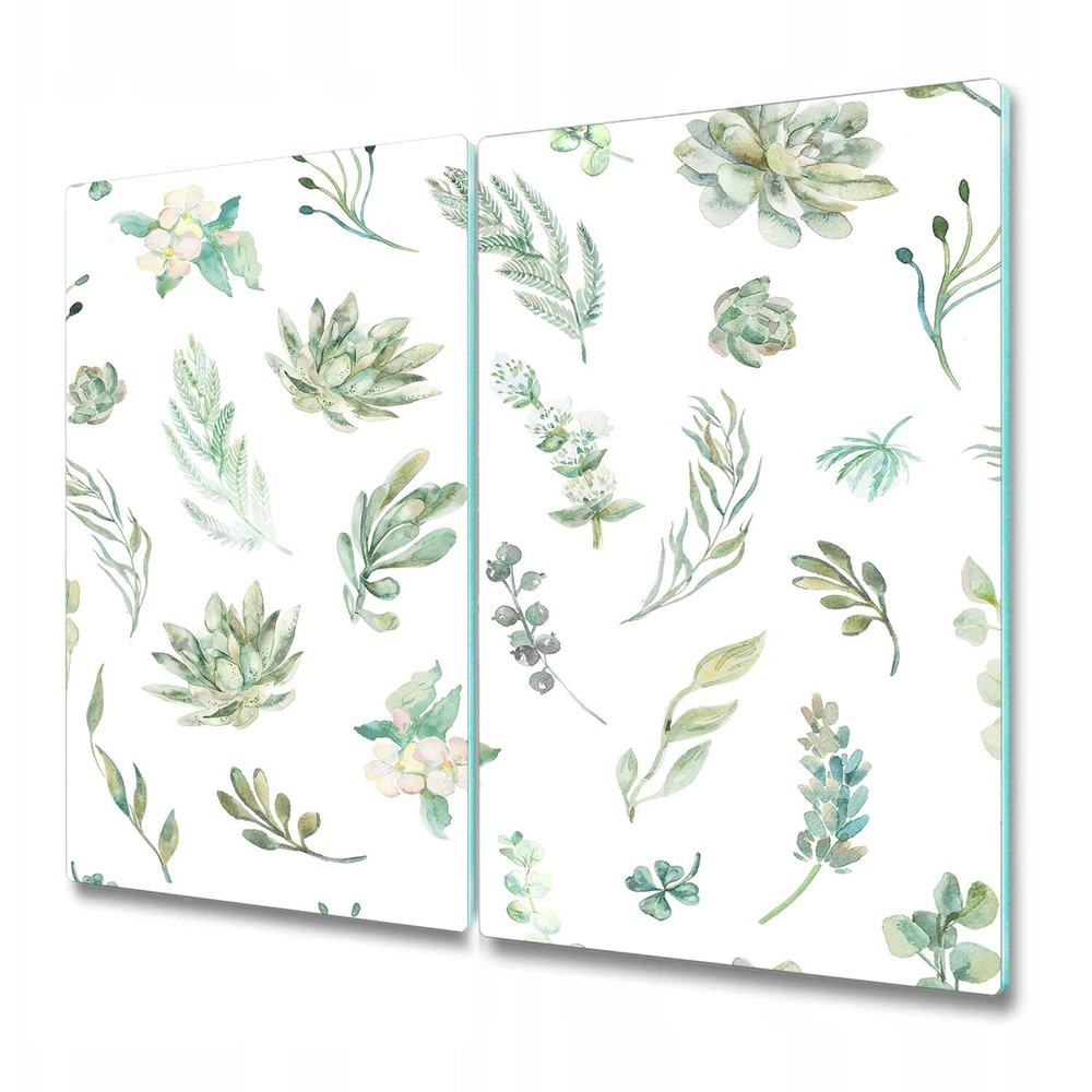 Glass Chopping Board Utensil Watercolour green leaves leaf hand painted 2x30x52