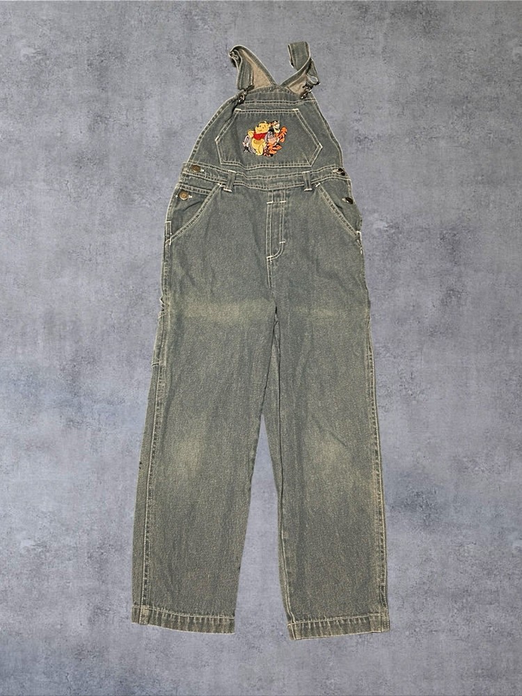Disney Winnie The Pooh Overalls Vintage 90s Denim Embroidered Boys Size 10