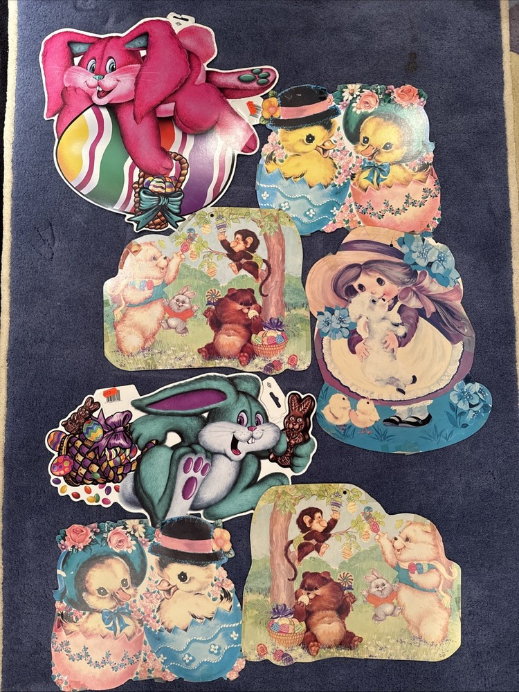 Vintage Die Cut Spring Easter Hanging Paper Decorations Lot of 7 Assorted Pieces