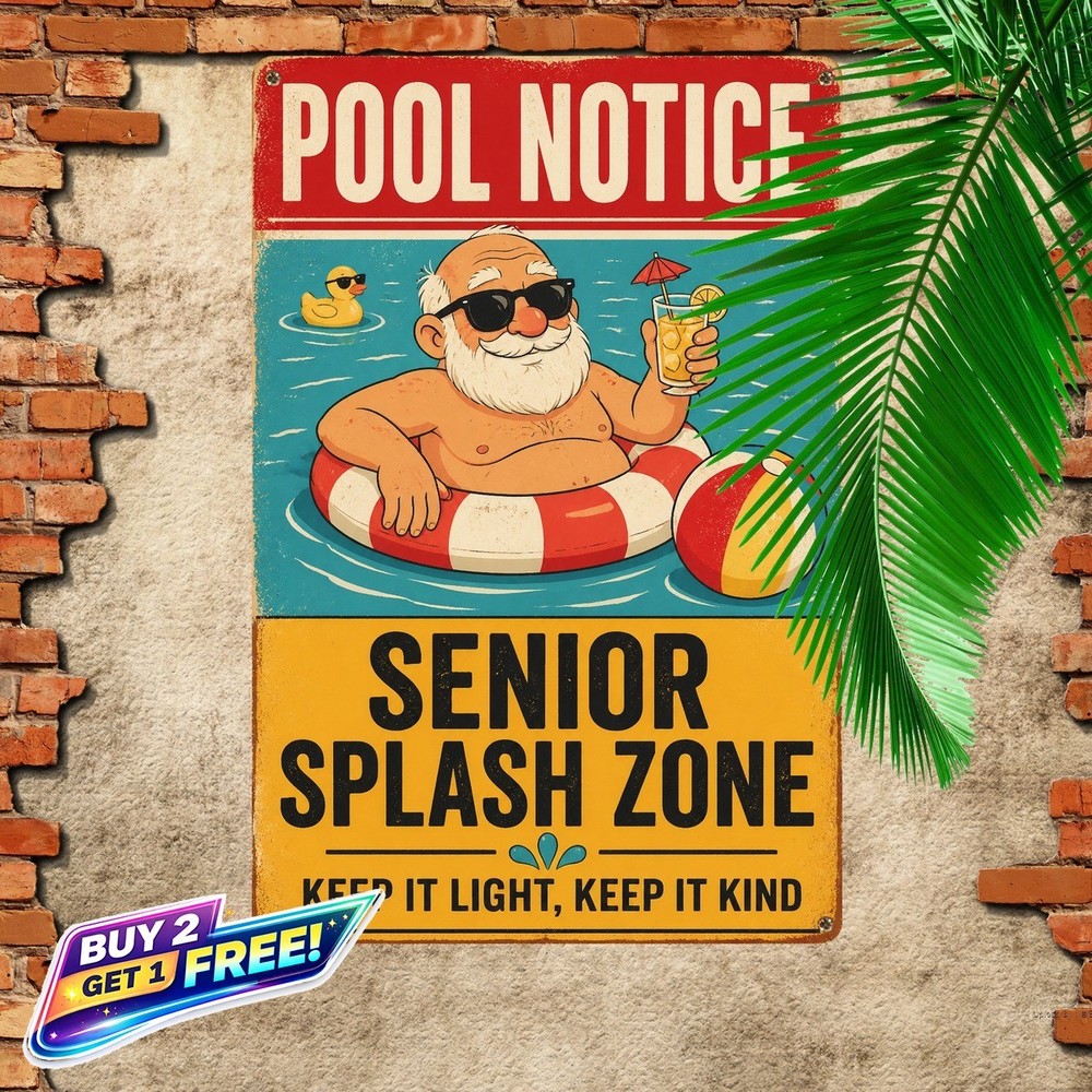 Old People Swim Here Warning Metal Sign Pool Area Decor