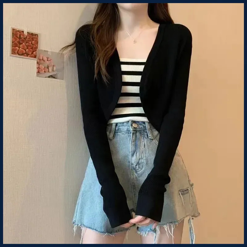 Shrug Top Long Sleeve Open Front Crop Cardigan Sweater Summer Bolero Top