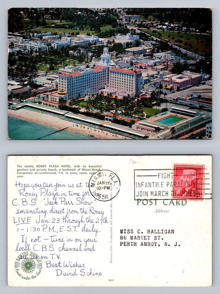 Miami Beach, FL-Florida, Roney Plaza Hotel Oceanfront Vintage c1956 Postcard