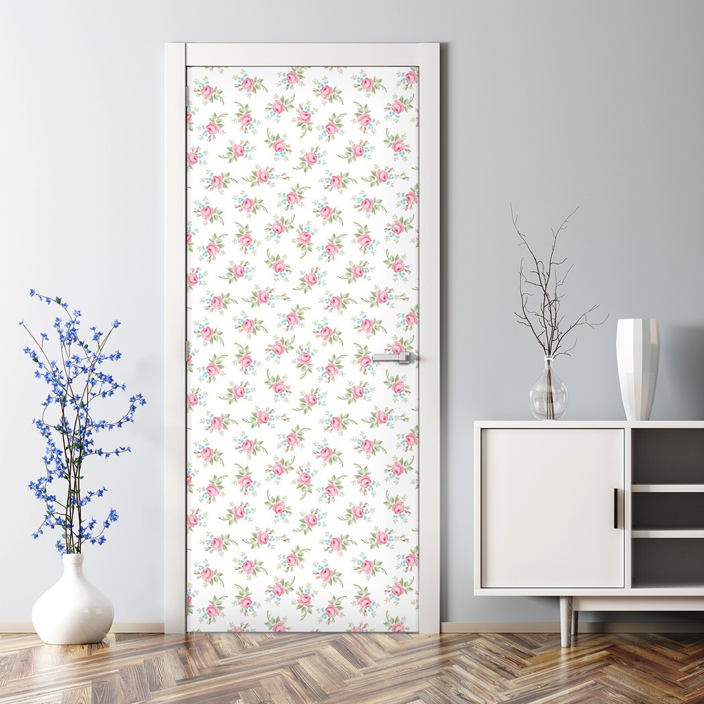 Little flowers pink roses Bubble Free Door sticker pink and green Decal large