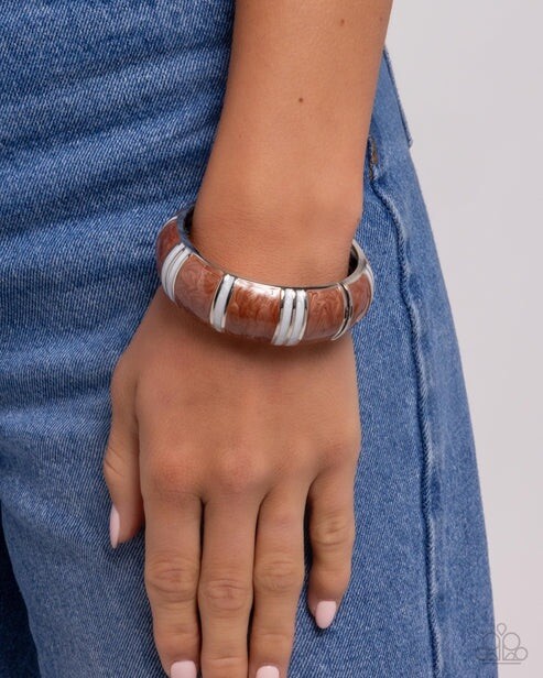 New Paparazzi Jewelry-Pearly Persistence Hinge Bracelet-Brown