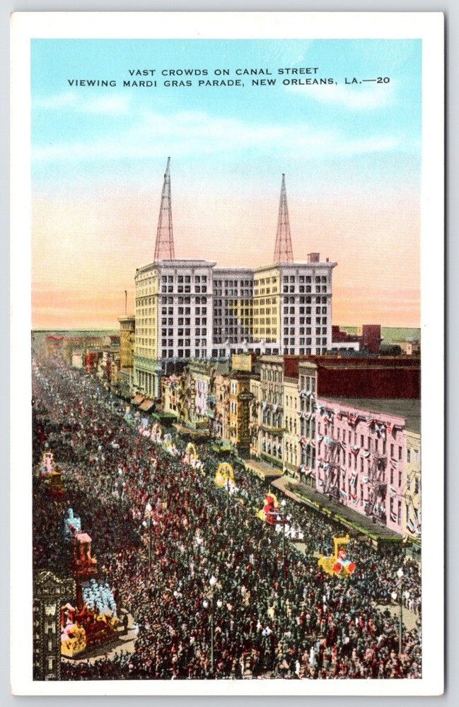 Louisiana New Orleans Mardi Gras Parade Canal Street Floats Aerial View Postcard
