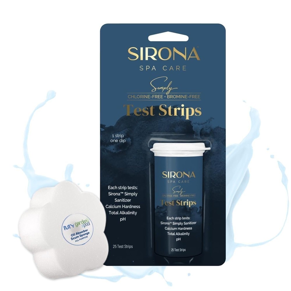 Sirona Spa Care 25 Test Strips with My Garden Pool Spa Sponge – Accurate Spa...