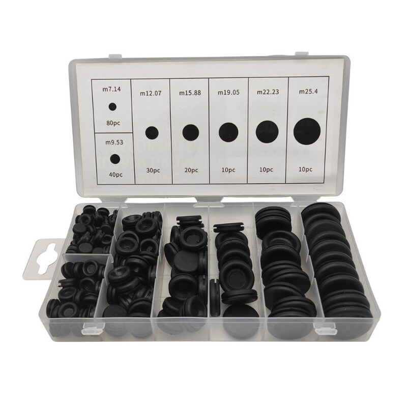 200 Pcs Closed Rubber Grommets for Electrical Wiring & Automotive Use