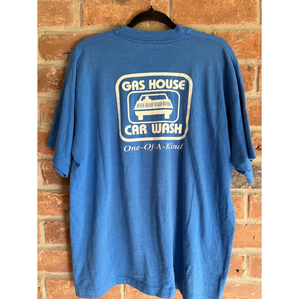 Vintage Gas House Car Wash T Shirt Single Stitch Blue XL 90s Promo Graphic Tee